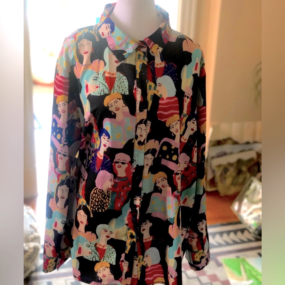 Celebrating the Feminine Graphic Oversized Button Down Blouse